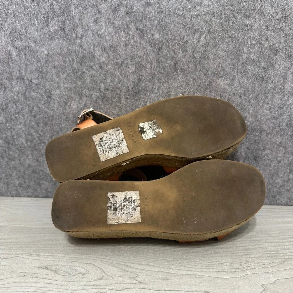 EXPRESS Women Tan‎ Leather Espadrille Platform Wedge Sandals Size 9